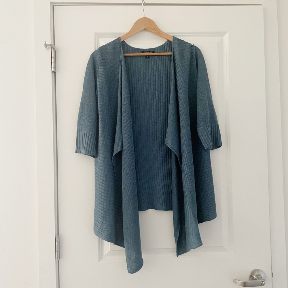 Eileen Fisher Silk Linen Melange Waterfall Cardigan Draped
